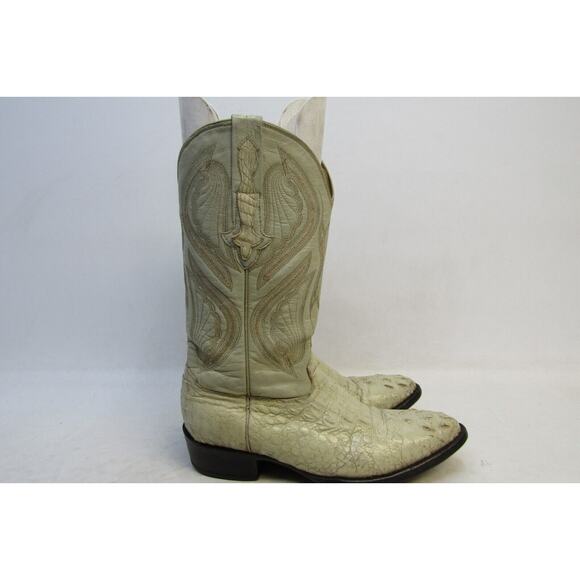 Rodeo Bravo Mens Size 8.5 D / 27.5 MEX Cream Leather Caiman Cowboy Western Boots - Picture 3 of 11